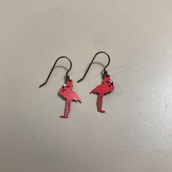 Sterling Silver 925 Hot Pink Flamingo Dangling Earrings - Picture 2 of 3